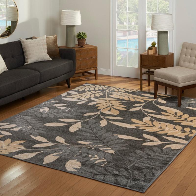 Outdoor Rugs |  Holland Leaves Natural Indoor Area Rug Outdoor Rugs Dark Grey/Grey/Ivory