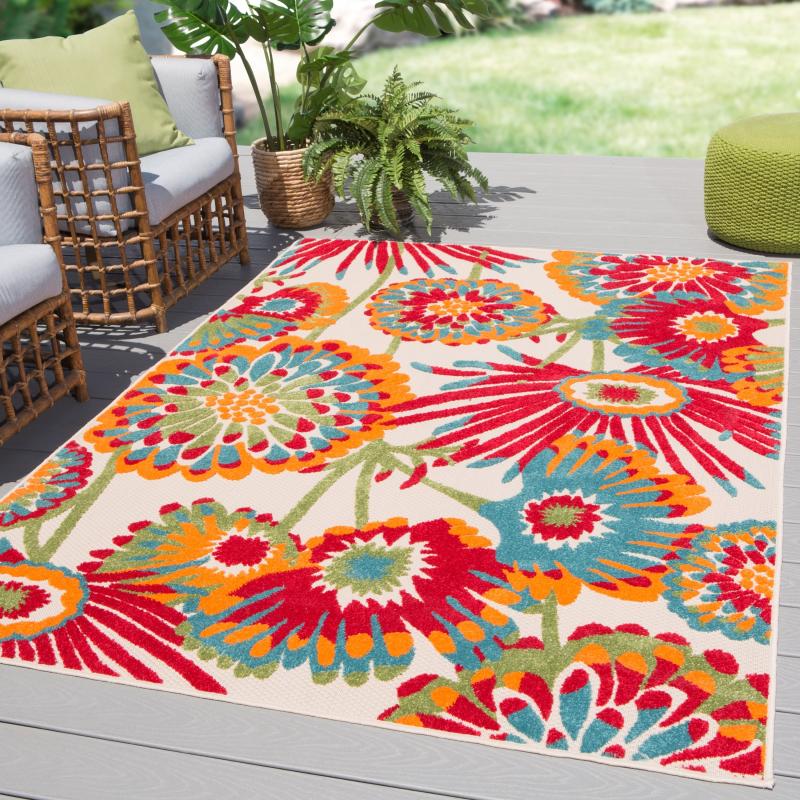 Outdoor Rugs |  Balfour Indoor and Outdoor Floral Area Rug Outdoor Rugs Blue-Orange/Red-Orange