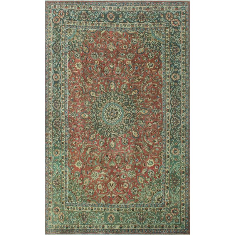 One-of-a-Kind Rugs |  Fine Vintage Distressed Rugia Rust/Green Rug – 6’4″ x 9’7″ One-of-a-Kind Rugs One-of-a-Kind Rugs