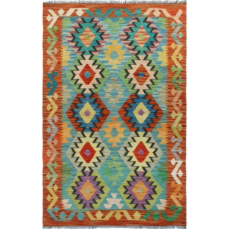 One-of-a-Kind Rugs |  Flatweave Noemi Blue/Red Rug – 3’4″ x 5’1″ One-of-a-Kind Rugs Blue-Red